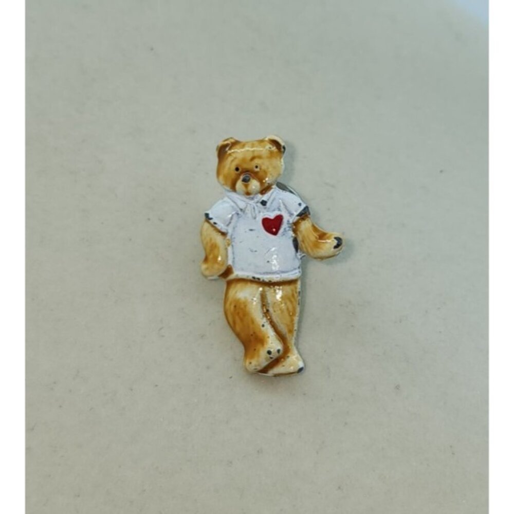 Vintage Unbranded Enamel on Metal Nurse Bear Pinback Brooch‎ 1"